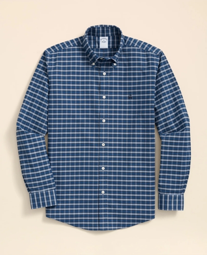 Stretch Cotton Non-Iron Oxford Polo Button Down Collar, Mini Tartan Shirt, image 1