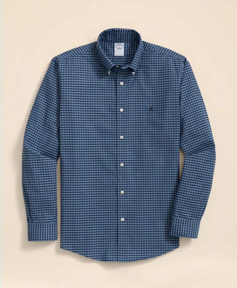 Stretch Cotton Non-Iron Oxford Polo Button Down Collar, Gingham Shirt