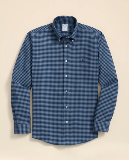 Stretch Cotton Non-Iron Oxford Polo Button Down Collar, Gingham Shirt, image 1