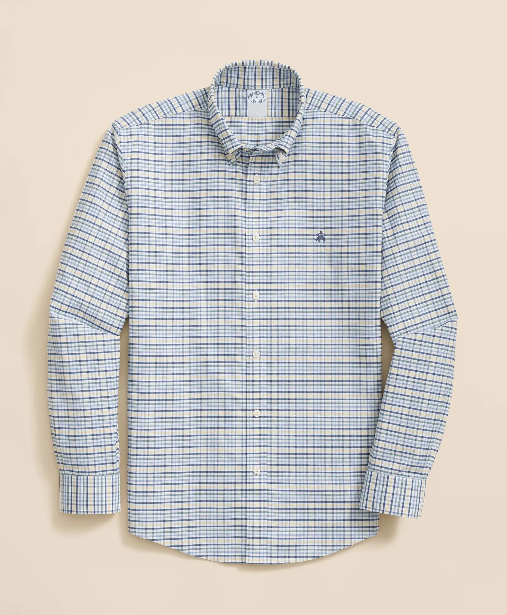 Stretch Non-Iron Oxford Button-Down Collar, Tattersall Sport Shirt, image 1