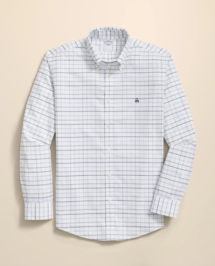 Stretch Cotton Non-Iron Oxford Polo Button Down Collar, Fine Windowpane Shirt, image 1