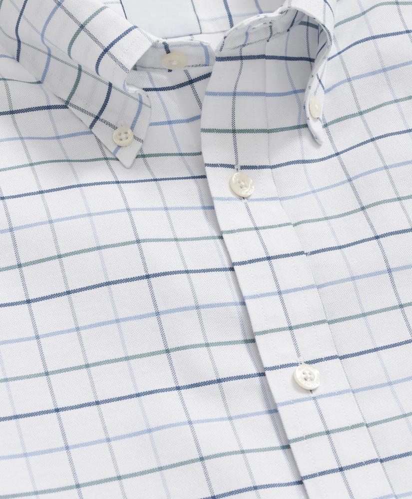 Stretch Cotton Non-Iron Oxford Polo Button Down Collar, Fine Windowpane Shirt