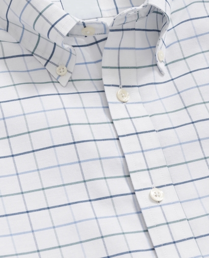 Stretch Cotton Non-Iron Oxford Polo Button Down Collar, Fine Windowpane Shirt, image 2
