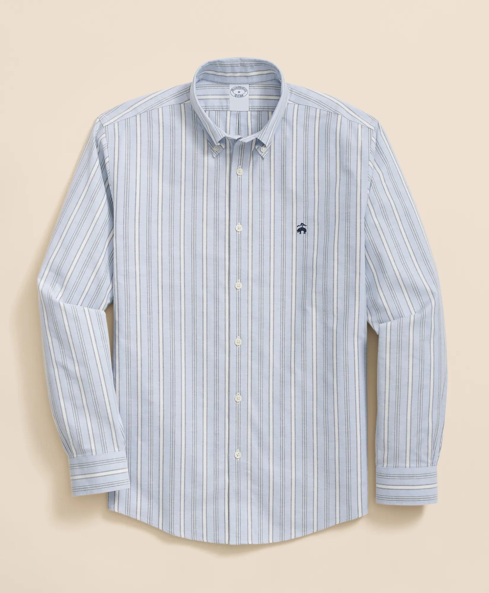 Stretch Non-Iron Oxford Button-Down Collar, Outline Stripe Sport Shirt, image 1