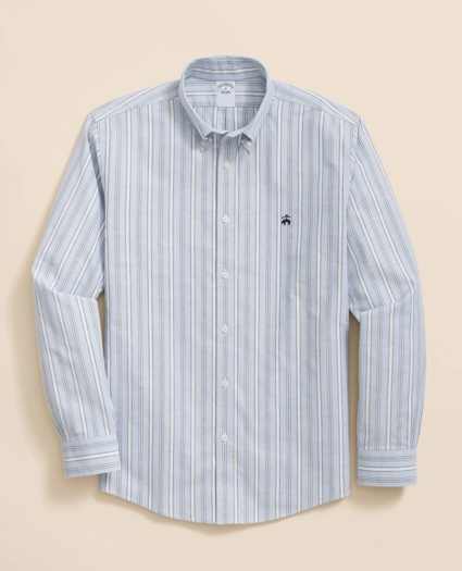 Stretch Non-Iron Oxford Button-Down Collar, Outline Stripe Sport Shirt, image 1