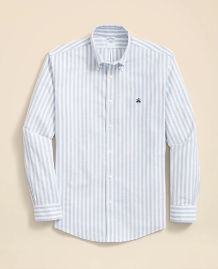 Stretch Cotton Non-Iron Oxford Polo Button Down Collar, Striped Shirt, image 1