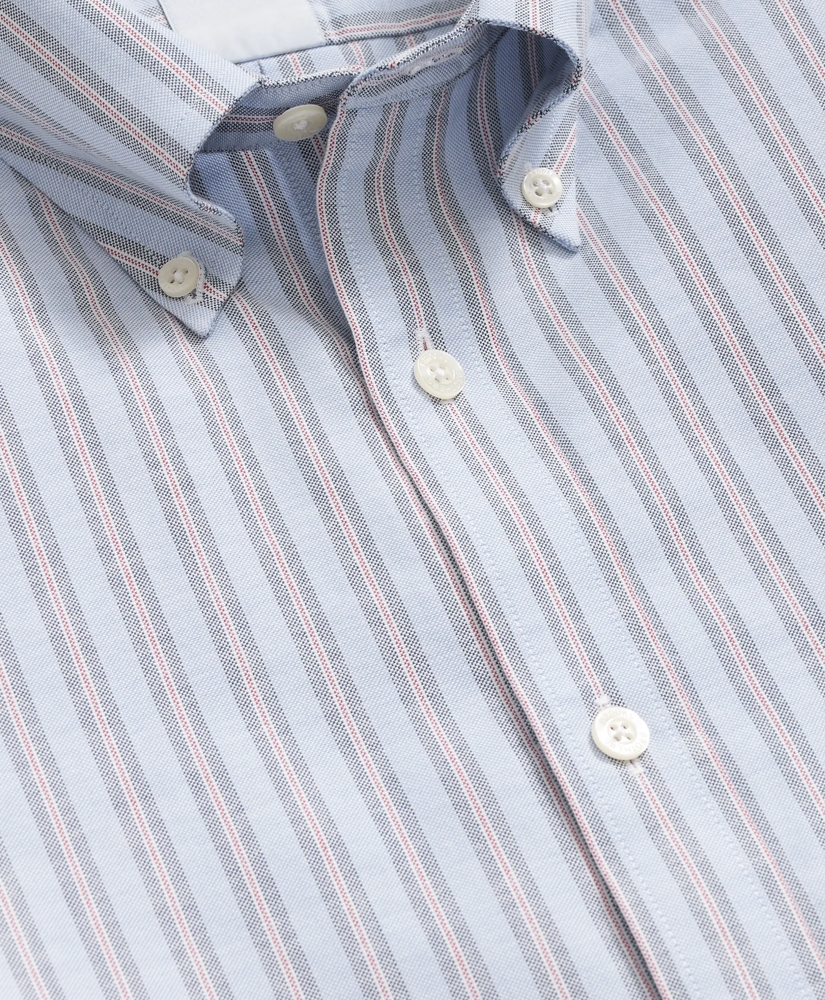 Stretch Cotton Non-Iron Oxford Polo Button Down Collar, Striped Shirt