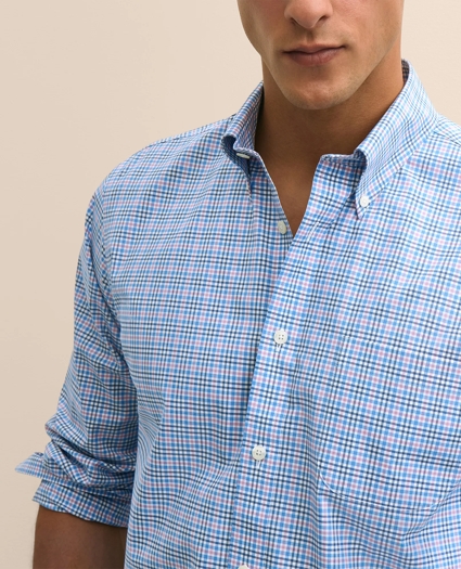 Stretch Cotton Non-Iron Broadcloth Polo Button-Down Collar, Multi-Check Sport Shirt, image 2