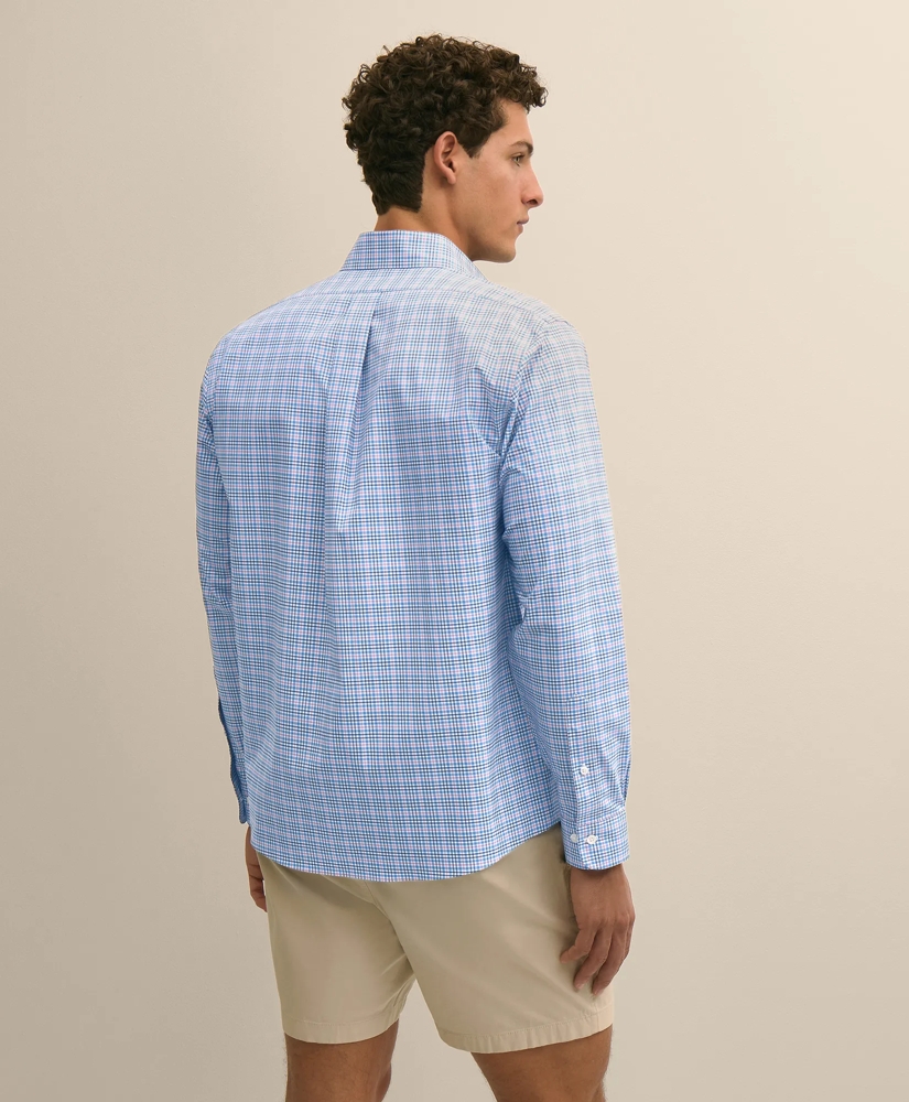 Stretch Cotton Non-Iron Broadcloth Polo Button-Down Collar, Multi-Check Sport Shirt, image 3