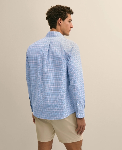 Stretch Cotton Non-Iron Broadcloth Polo Button-Down Collar, Multi-Check Sport Shirt, image 3