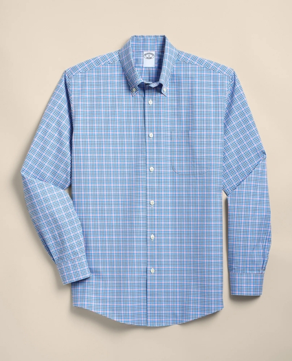 Stretch Cotton Non-Iron Broadcloth Polo Button-Down Collar, Multi-Check Sport Shirt, image 4