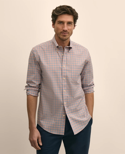 Stretch Non-Iron Poplin Polo Button Down, Check Sport Shirt, image 1
