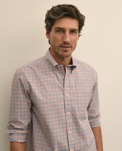 Stretch Non-Iron Poplin Polo Button Down, Check Sport Shirt, image 2