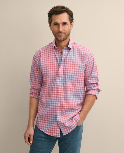 Stretch Supima&reg; Cotton Non-Iron Broadcloth Polo Button-Down Collar, Check Sport Shirt, image 1