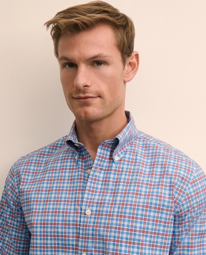 Stretch Supima&reg; Cotton Non-Iron Broadcloth Polo Button-Down Collar, Check Sport Shirt, image 3