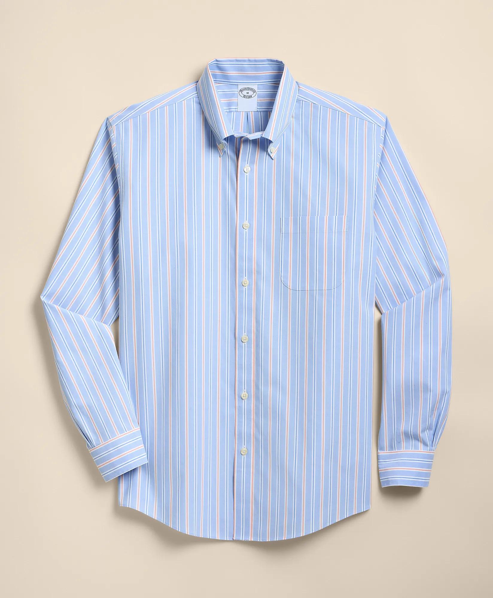 Stretch Non-Iron Poplin Polo Button Down Stripe Sport Shirt, image 1