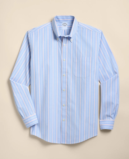 Stretch Non-Iron Poplin Polo Button Down Stripe Sport Shirt, image 1