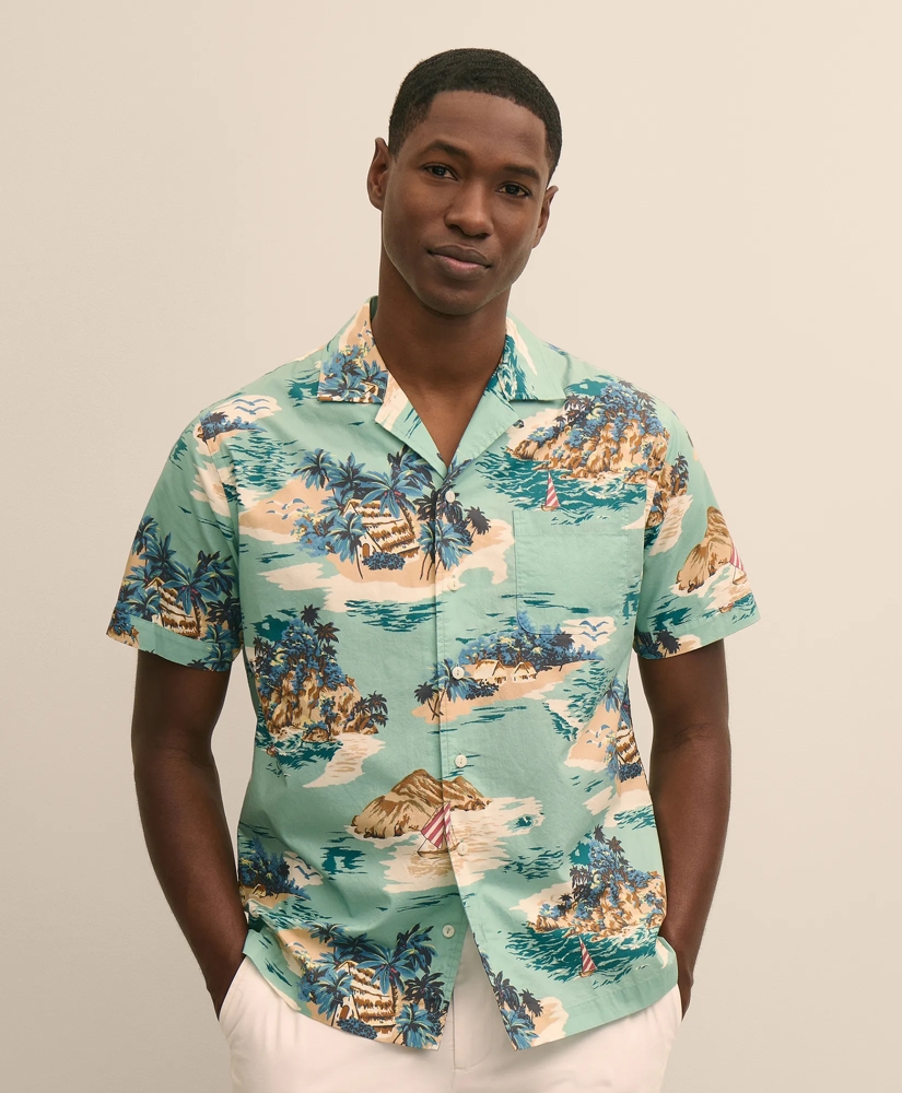 Cotton Camp Collar, Island Motif Short-Sleeve Shirt, image 2