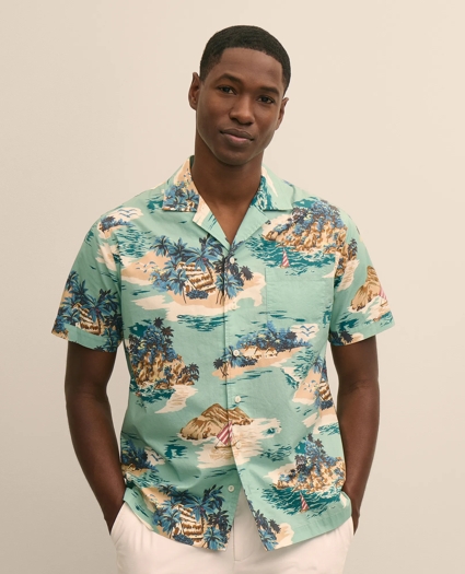 Cotton Camp Collar, Island Motif Short-Sleeve Shirt, image 2