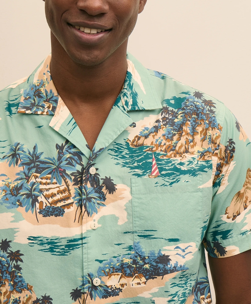Cotton Camp Collar, Island Motif Short-Sleeve Shirt, image 3