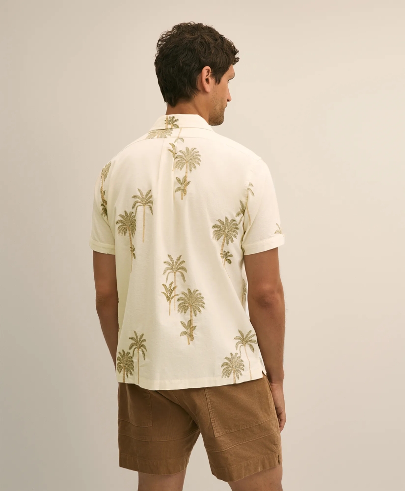 Cotton-Linen Camp Collar, Palm Tree Short-Sleeve Shirt, image 3