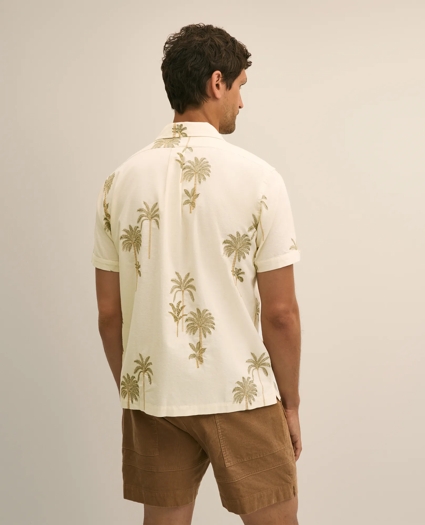 Cotton-Linen Camp Collar, Palm Tree Short-Sleeve Shirt, image 3
