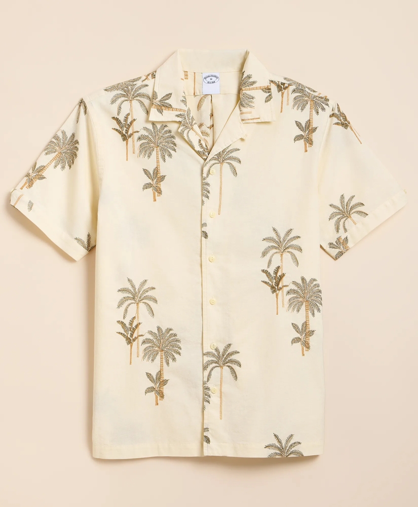 Cotton-Linen Camp Collar, Palm Tree Short-Sleeve Shirt, image 4