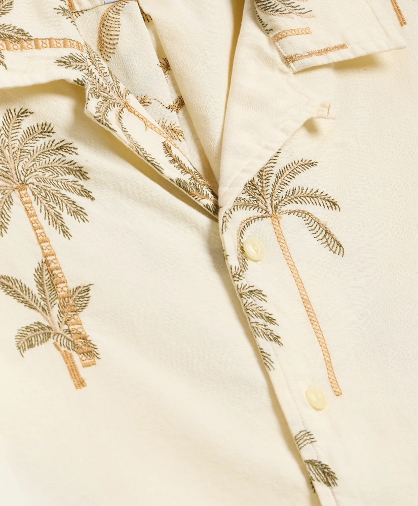 Cotton-Linen Camp Collar, Palm Tree Short-Sleeve Shirt, image 5
