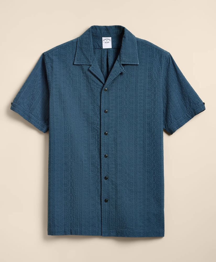 Cotton Embroidered Geo Camp Collar Short-Sleeve Shirt, image 3