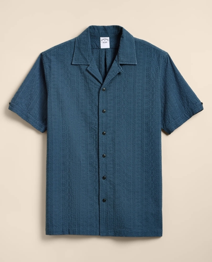 Cotton Embroidered Geo Camp Collar Short-Sleeve Shirt, image 3