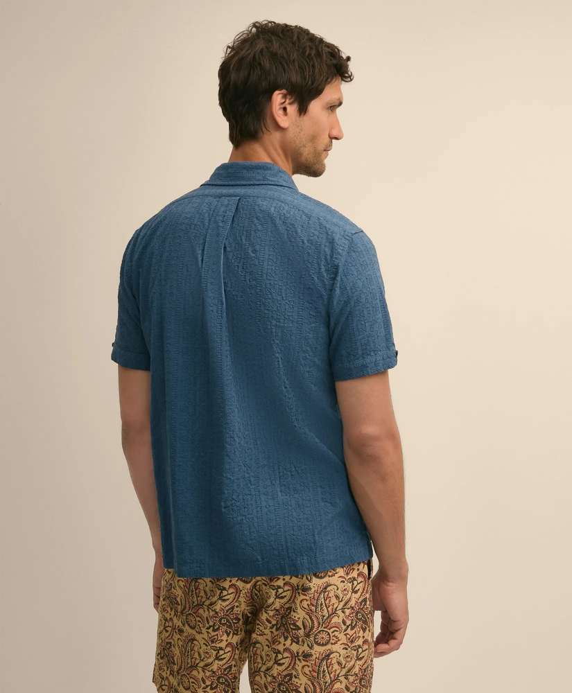 Cotton Embroidered Geo Camp Collar Short-Sleeve Shirt, image 4