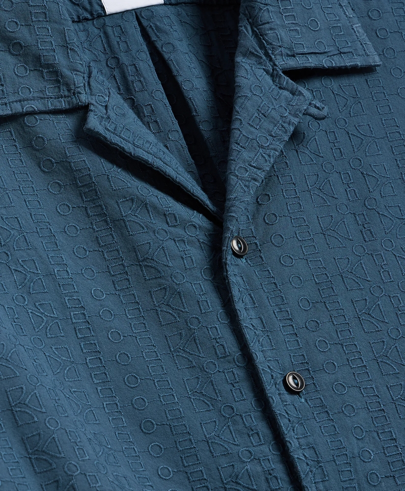 Cotton Embroidered Geo Camp Collar Short-Sleeve Shirt, image 5