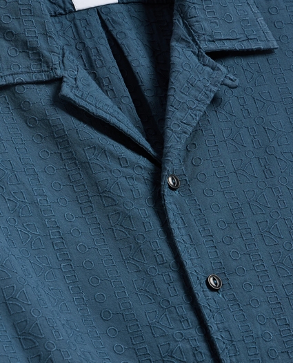 Cotton Embroidered Geo Camp Collar Short-Sleeve Shirt, image 5