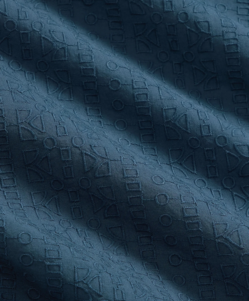 Cotton Embroidered Geo Camp Collar Short-Sleeve Shirt, image 6