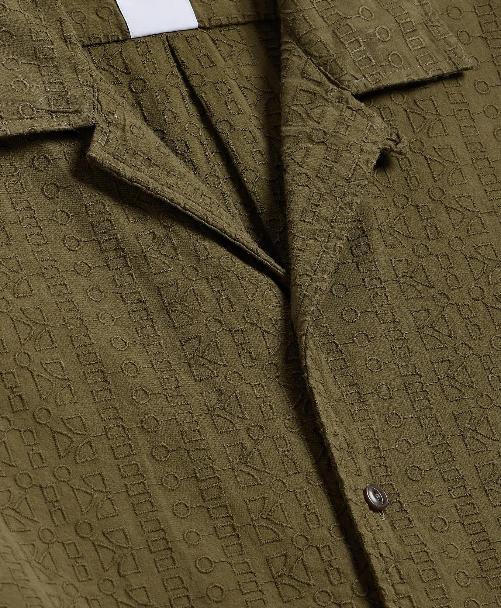 Cotton Embroidered Geo Camp Collar Short-Sleeve Shirt, image 2
