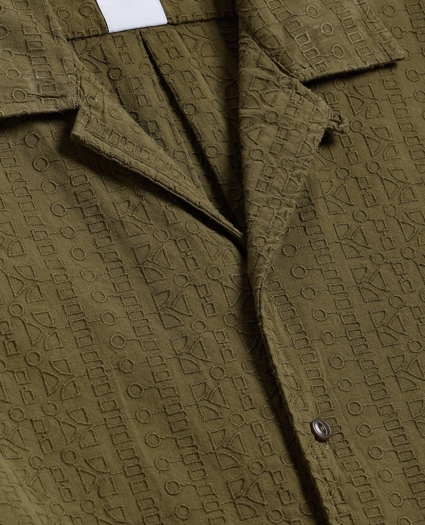 Cotton Embroidered Geo Camp Collar Short-Sleeve Shirt, image 2