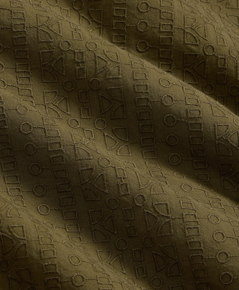 Cotton Embroidered Geo Camp Collar Short-Sleeve Shirt, image 3