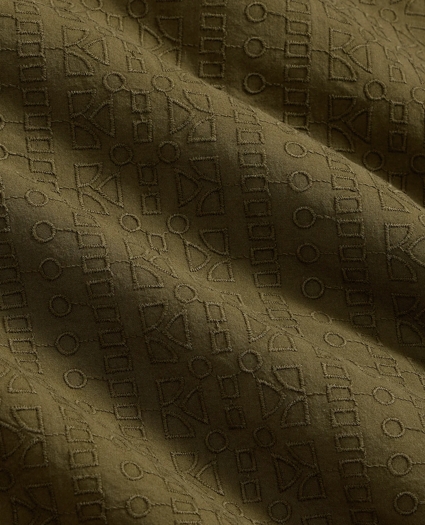 Cotton Embroidered Geo Camp Collar Short-Sleeve Shirt, image 3