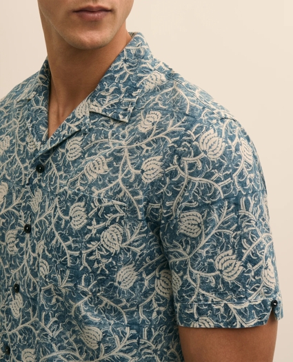 Cotton Camp Collar, Vine Block Print Short-Sleeve Shirt, image 2