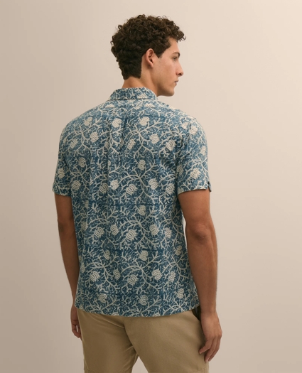 Cotton Camp Collar, Vine Block Print Short-Sleeve Shirt, image 3
