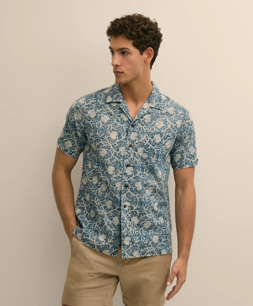 Cotton Camp Collar, Vine Block Print Short-Sleeve Shirt, image 4