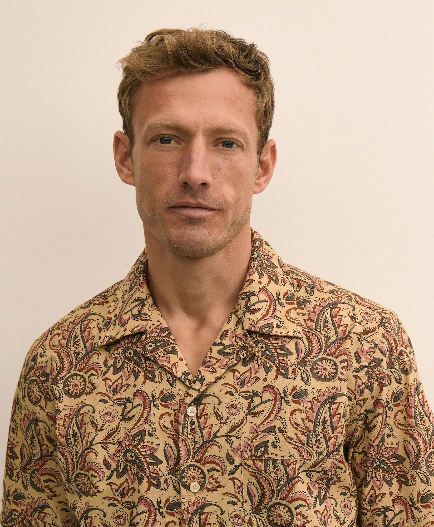 Cotton Camp Collar, Paisley Block Print Short-Sleeve Shirt, image 2