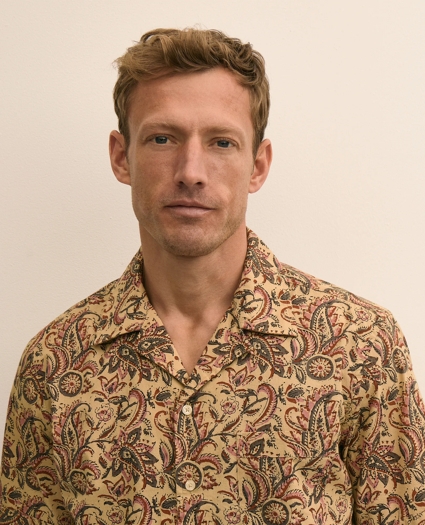 Cotton Camp Collar, Paisley Block Print Short-Sleeve Shirt, image 2