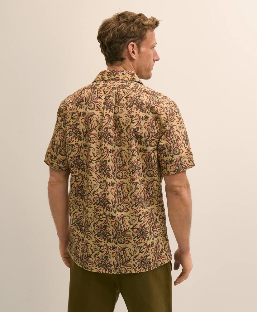 Cotton Camp Collar, Paisley Block Print Short-Sleeve Shirt, image 3