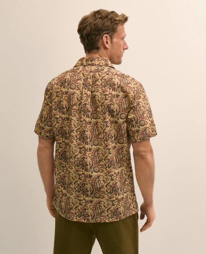 Cotton Camp Collar, Paisley Block Print Short-Sleeve Shirt, image 3