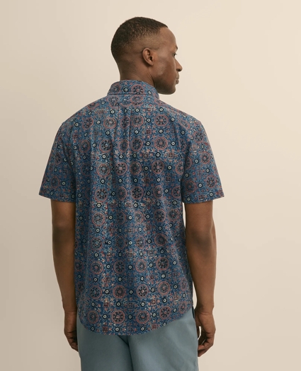 Cotton Camp Collar, Block Mosaic Print Short-Sleeve Shirt, image 4