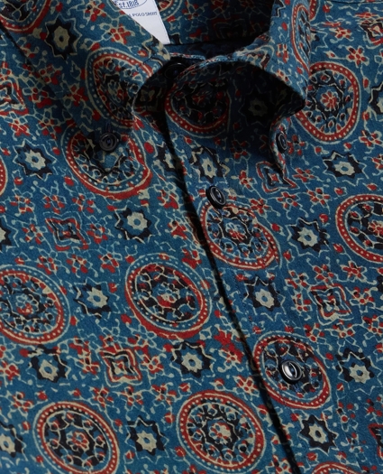 Cotton Camp Collar, Block Mosaic Print Short-Sleeve Shirt, image 5