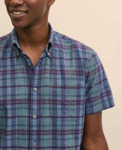 Cotton Madras Polo Button-Down Collar, Short-Sleeve Shirt, image 2