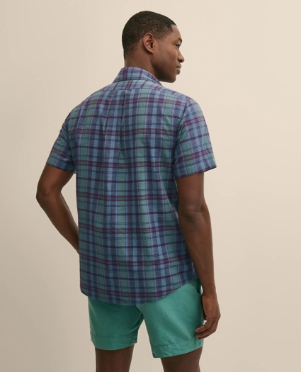 Cotton Madras Polo Button-Down Collar, Short-Sleeve Shirt, image 3