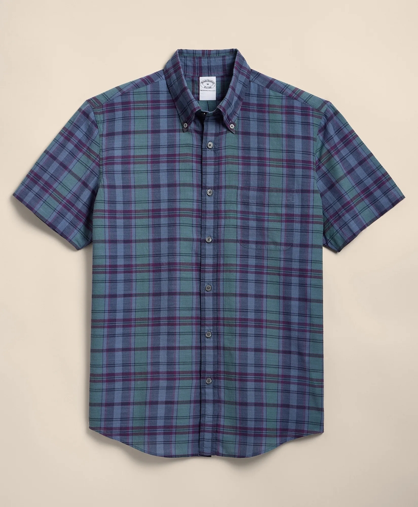 Cotton Madras Polo Button-Down Collar, Short-Sleeve Shirt, image 4